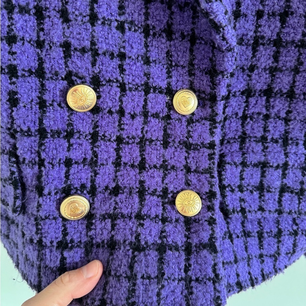 Sandro Purple Simona Cropped Tweed Blazer French 42 - Picture 3 of 11